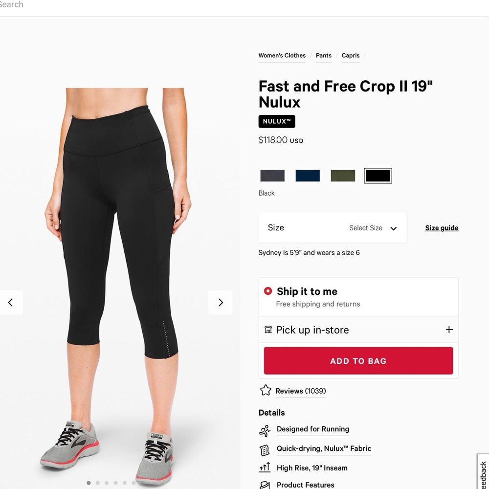 Fast and Free Crop 19” LuluLemon 8